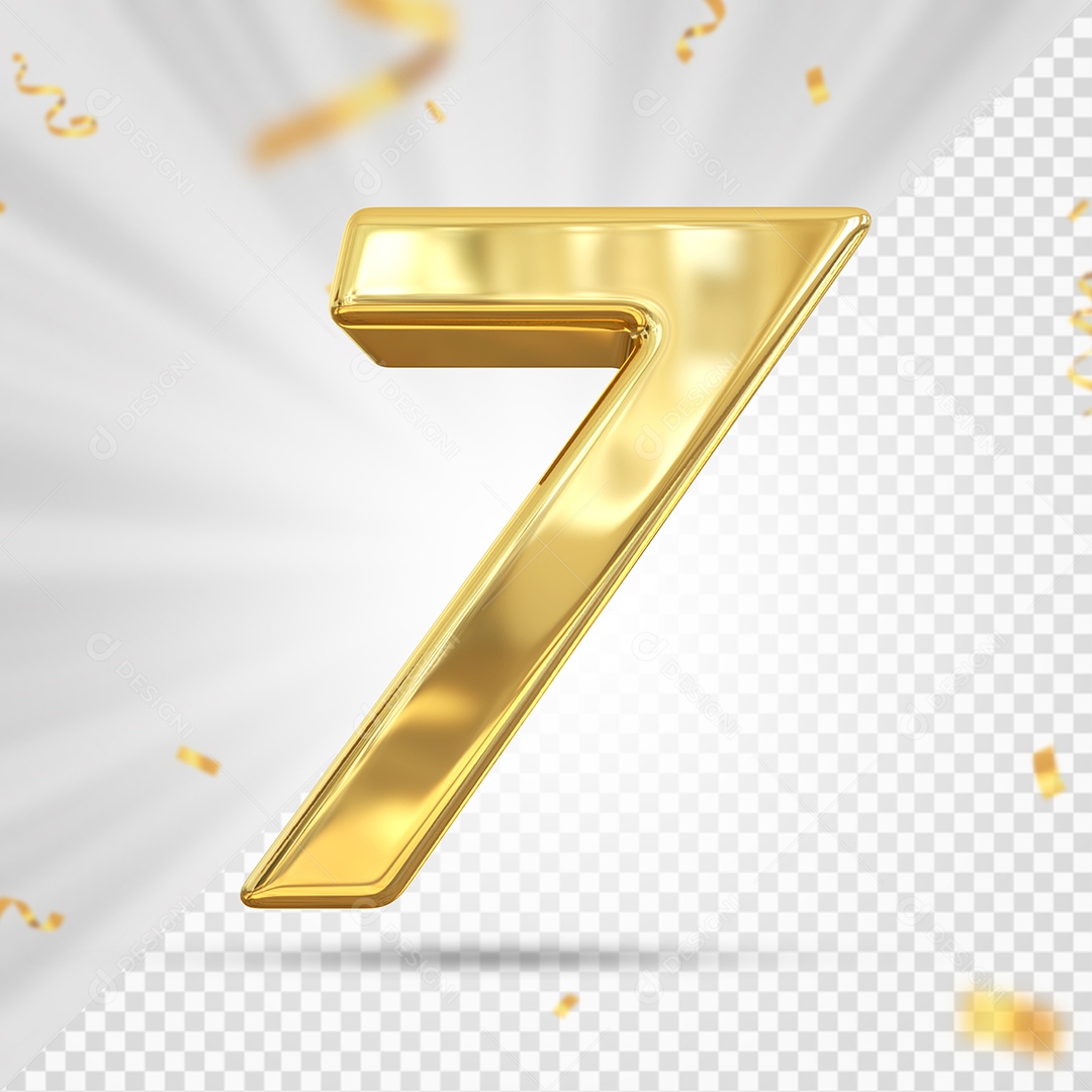 Número 7 Dourado Elemento 3D Para composição PSD