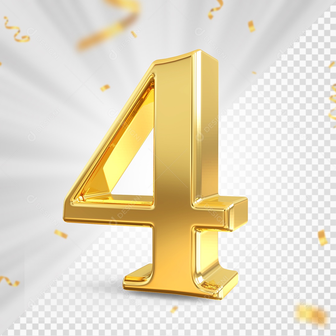 Número 4 Dourado Elemento 3D Para composição PSD