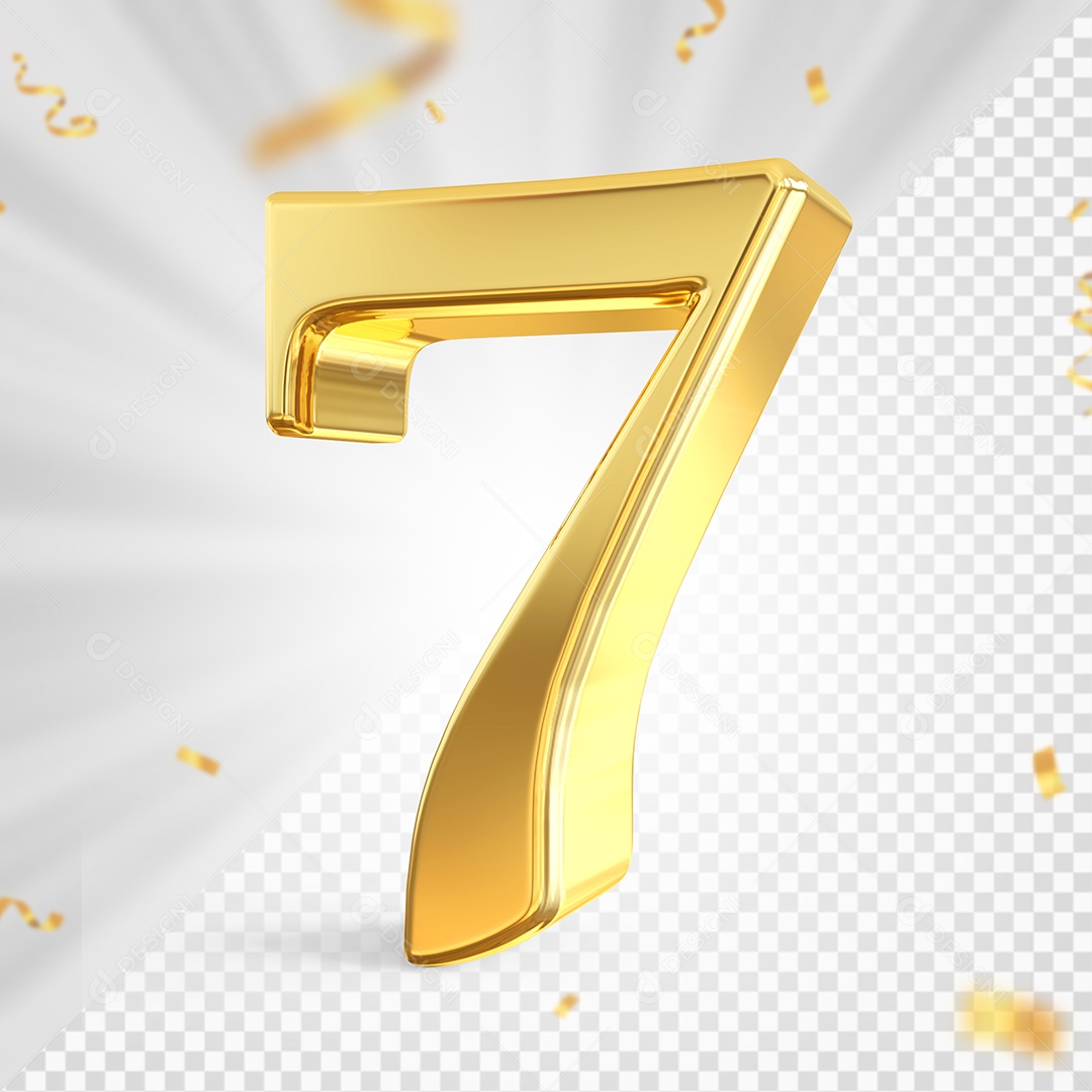 Número 7 Dourado Elemento 3D Para composição PSD