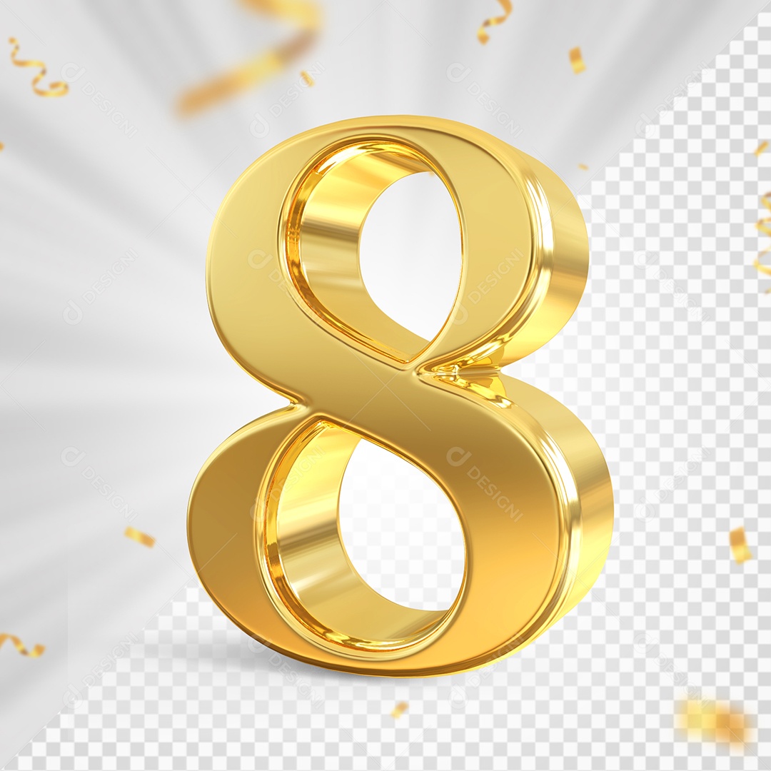 Número 8 Dourado Elemento 3D Para composição PSD