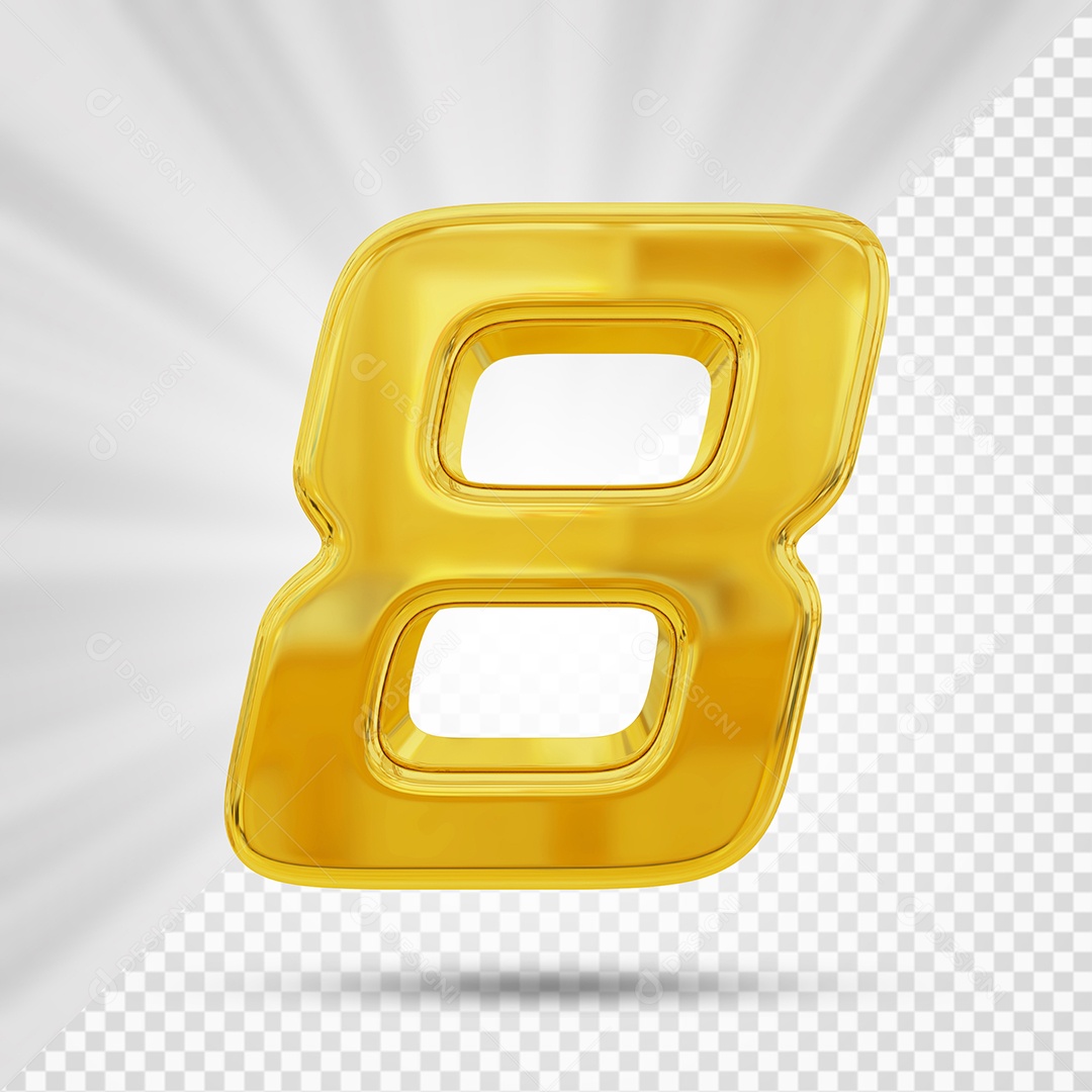 Número 8 Dourado Elemento 3D Para composição PSD