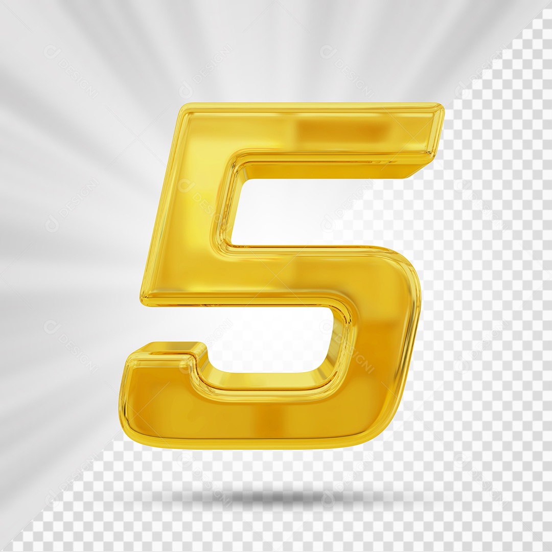 Número 5 Dourado Elemento 3D Para composição PSD