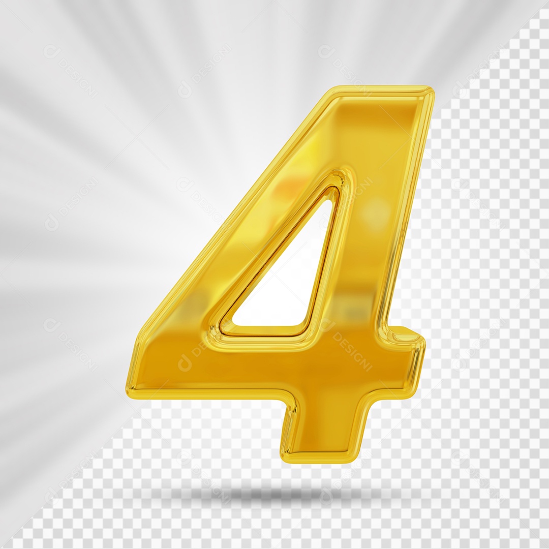 Número 4 Dourado Elemento 3D Para composição PSD