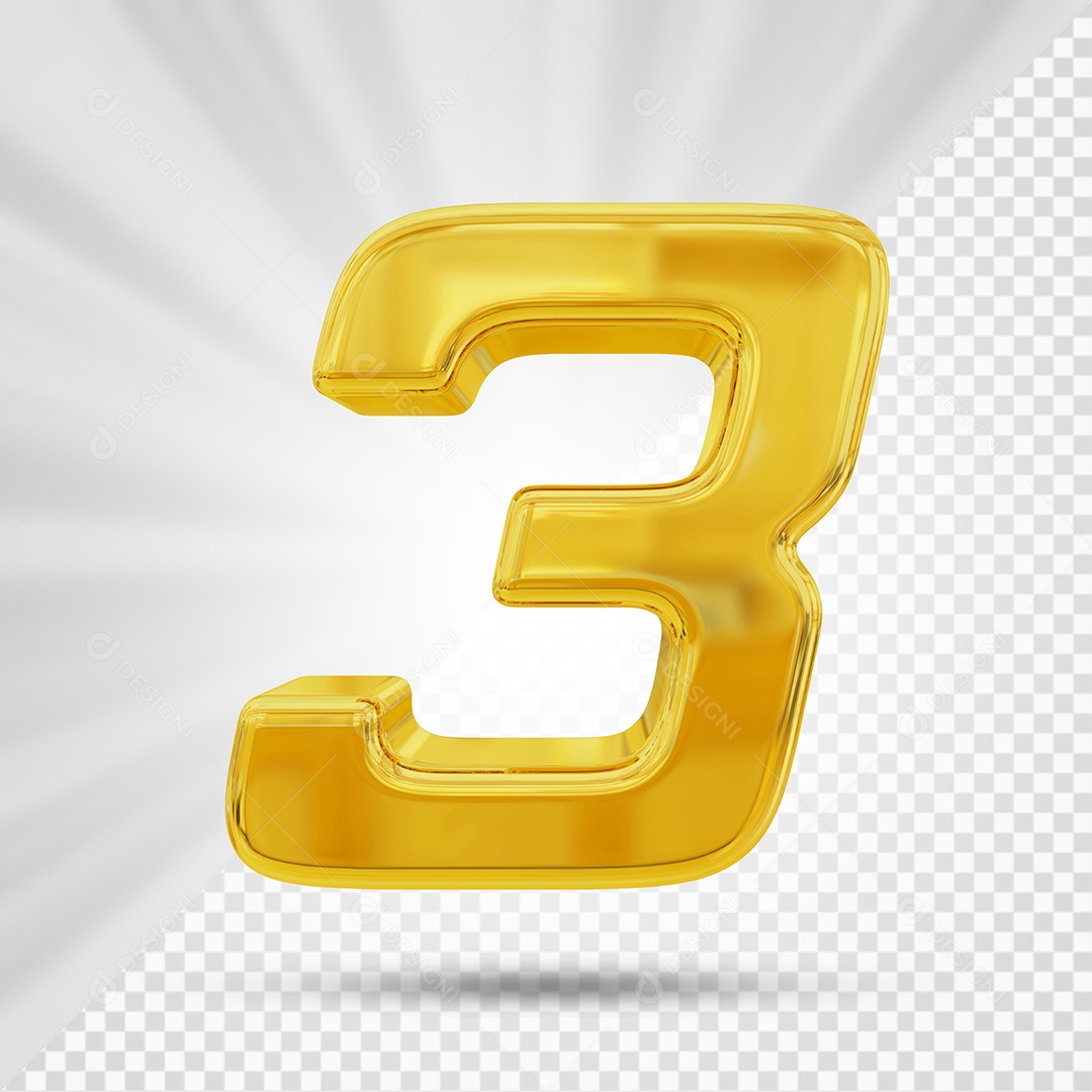 Número 3 Dourado Elemento 3D Para composição PSD