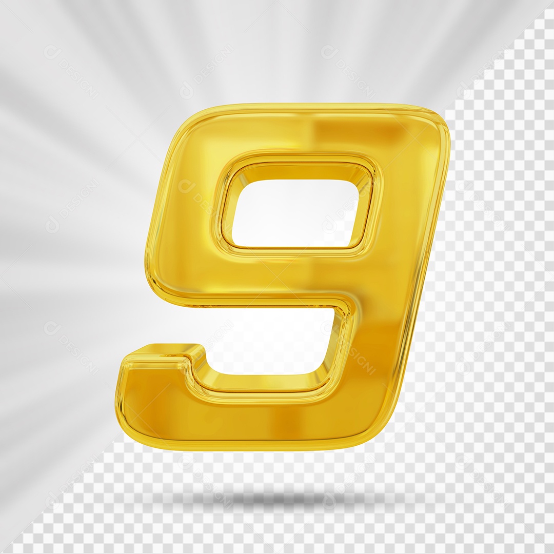 Número 9 Dourado Elemento 3D Para composição PSD