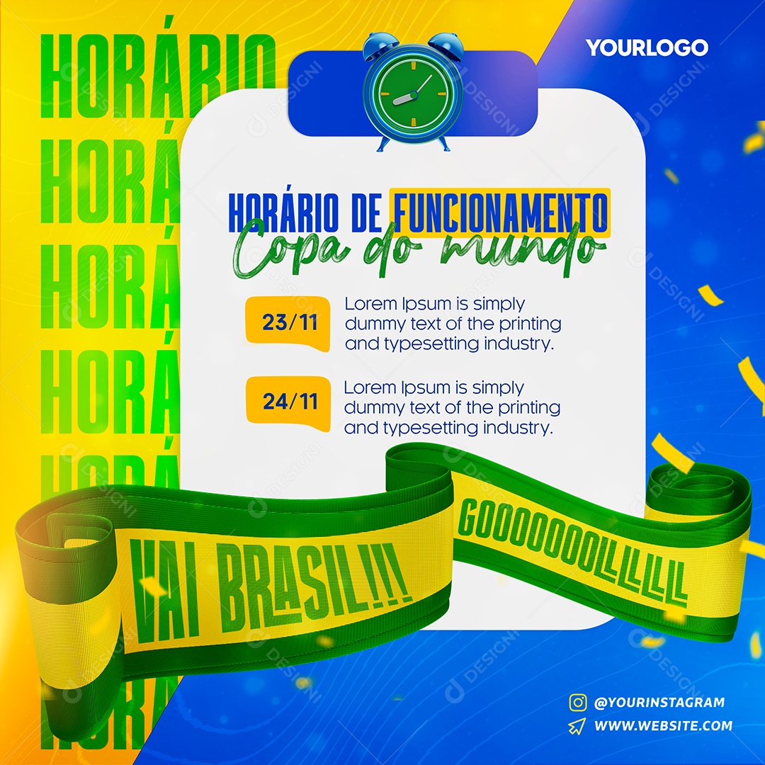 Horário de Atendimento Comunicado Copa Mundo Social Media PSD Editável