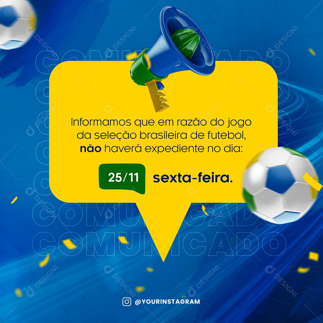 Comunicado Jogos do Brasil Social Media PSD Editável