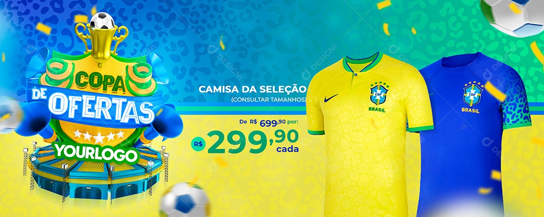Banner Copa de Ofertas Camisa da Seleção Social Media PSD Editável