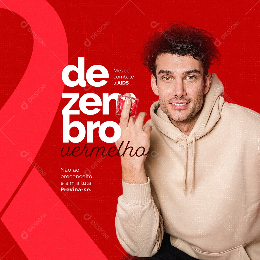 Não ao Preconceito e Sim a Luta! Mês de Combate a AIDS Dezembro Vermelho Social Media PSD Editável