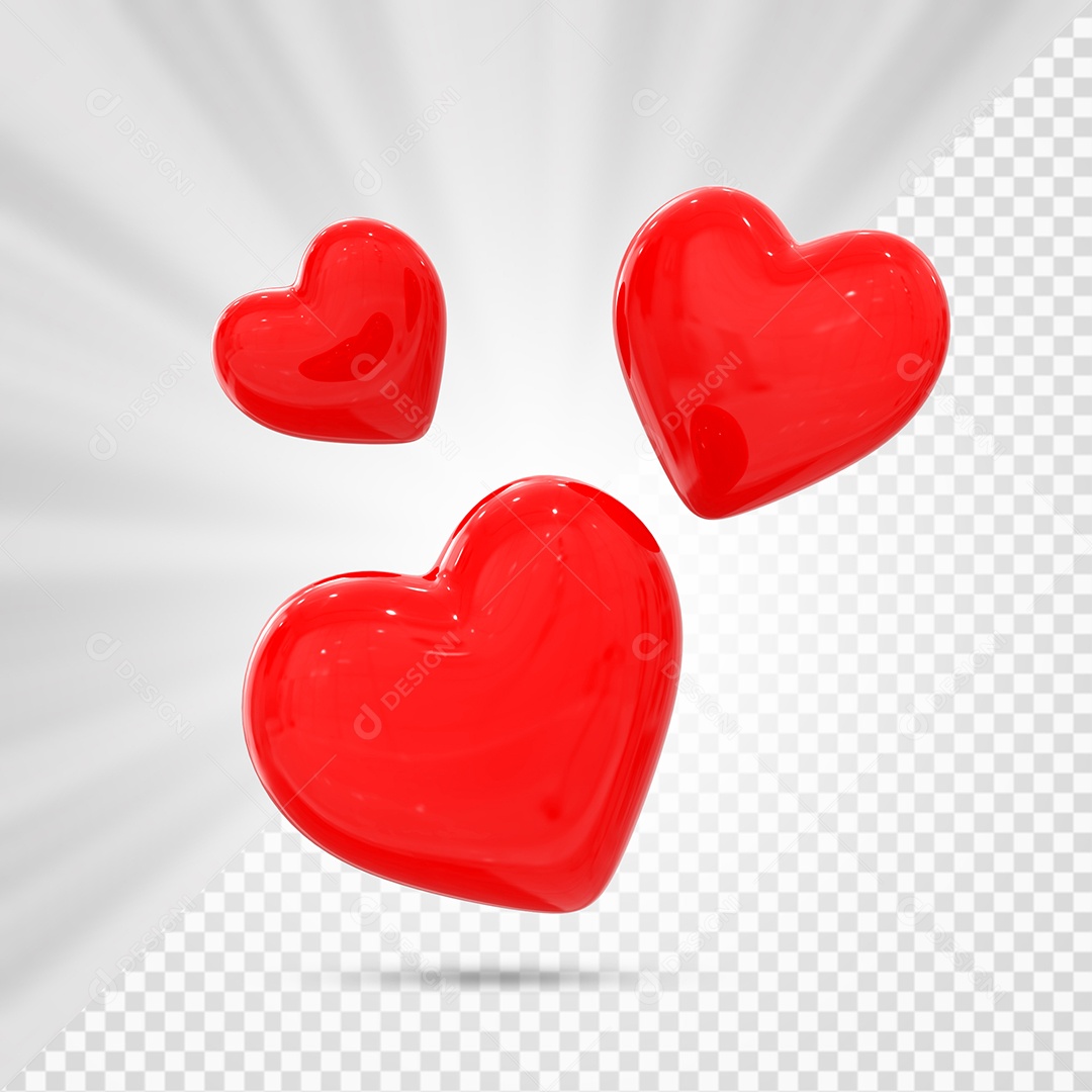 Corações Vermelho Elemento 3D para Composição PSD