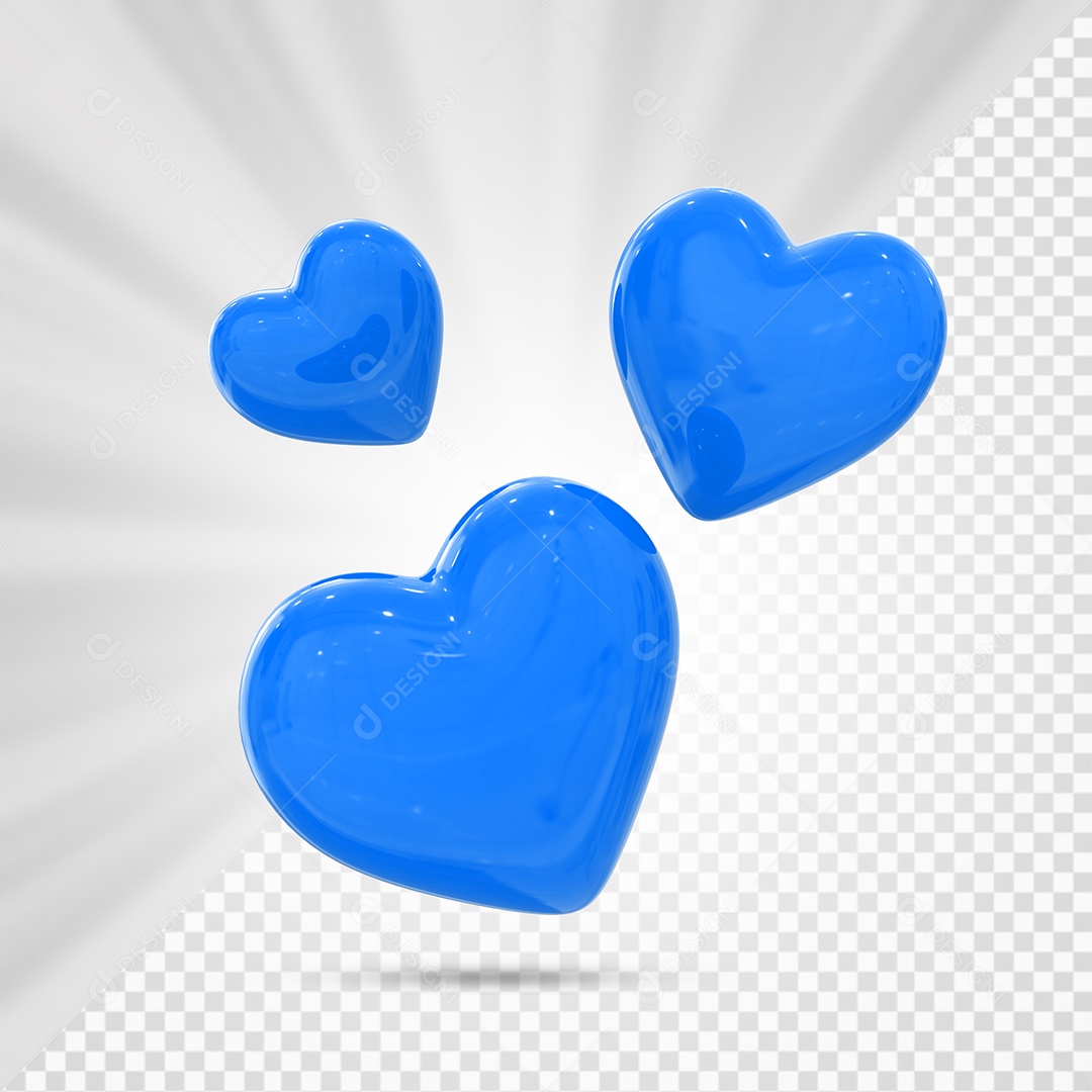 Corações Azul Elemento 3D para Composição PSD