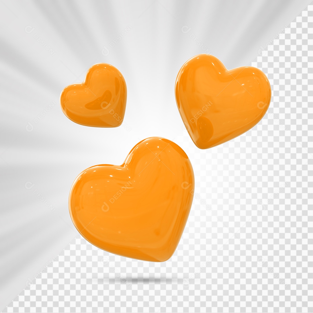 Corações Laranja Elemento 3D para Composição PSD