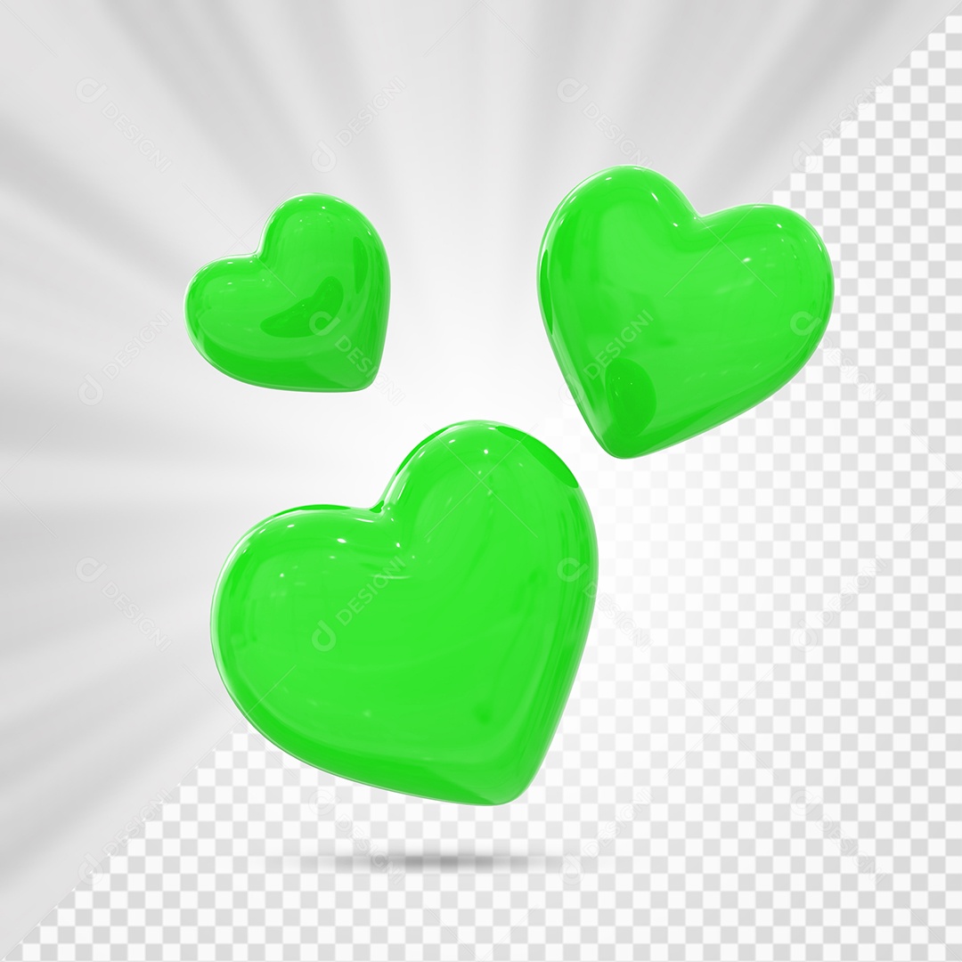 Corações Verde Elemento 3D para Composição PSD