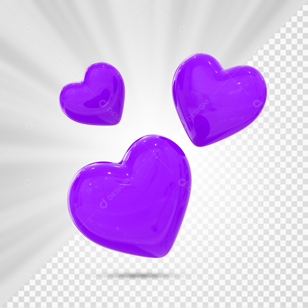 Corações Roxo Elemento 3D para Composição PSD