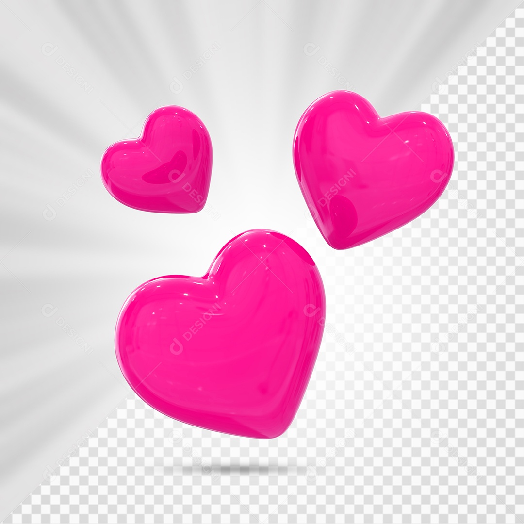 Corações Rosa Elemento 3D para Composição PSD