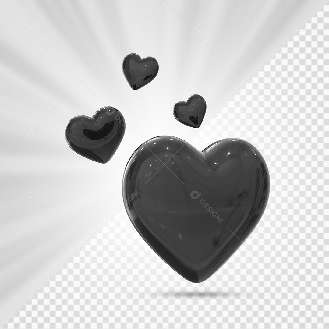 Corações Preto Elemento 3D para Composição PSD