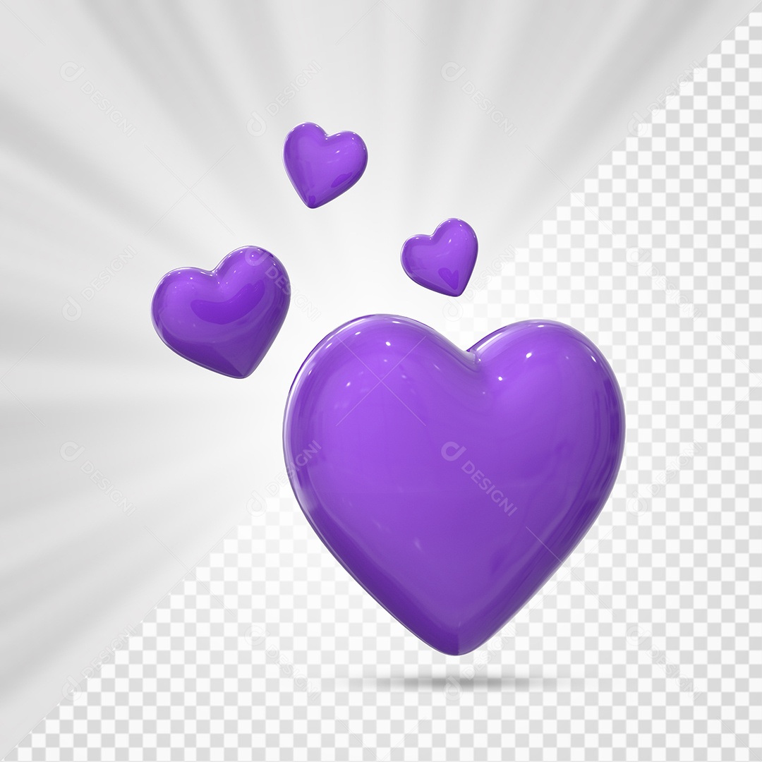 Corações Roxo Elemento 3D para Composição PSD