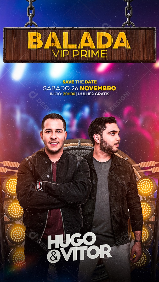 Flyer Balada Vip Prime Hugo & Vitor Story Social Media PSD Editável