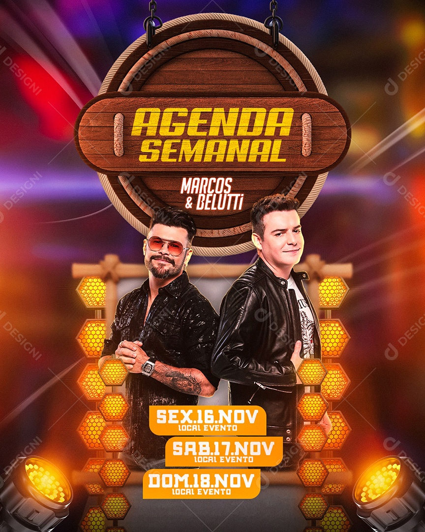 Flyer Agenda Semanal Marcos e Belutti Social Media PSD Editável