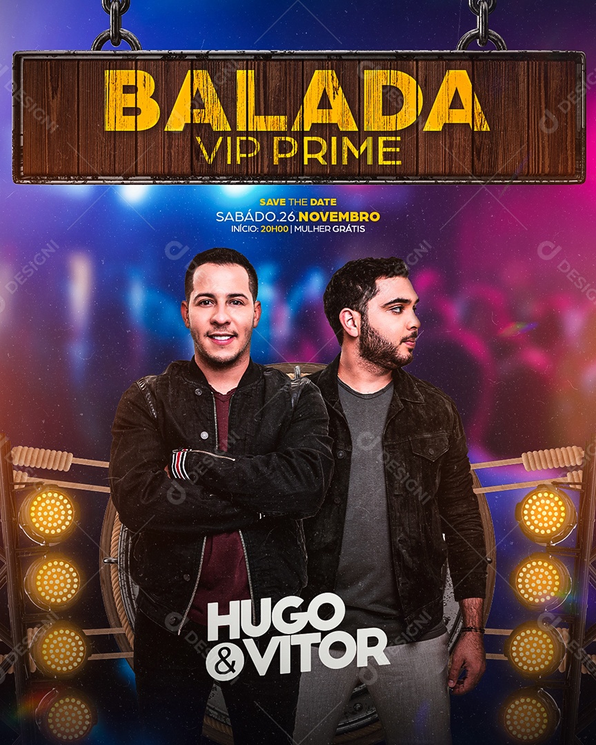 Flyer Balada Vip Prime Hugo & Vitor Story Social Media PSD Editável