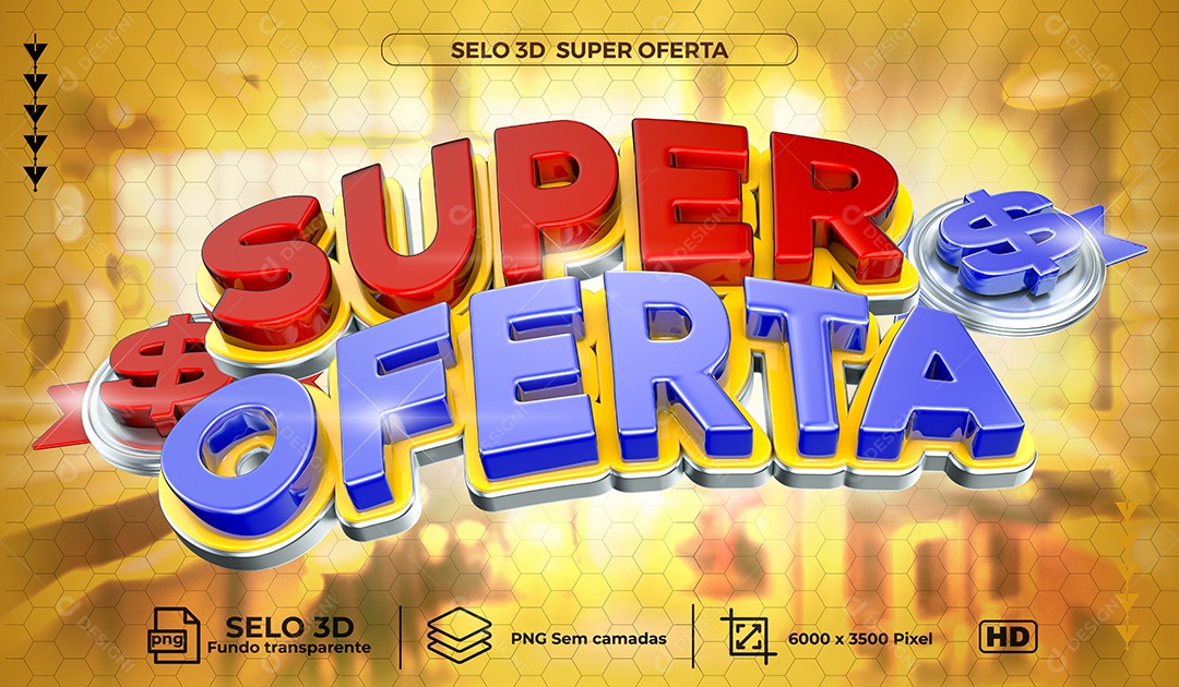 Super Oferta Selo 3D para Composição PNG Transparente