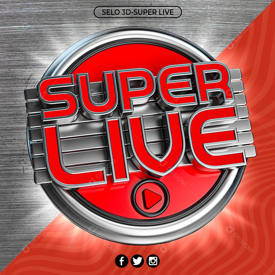 Super Live Selo 3D Vermelho para Composição PNG Transparente