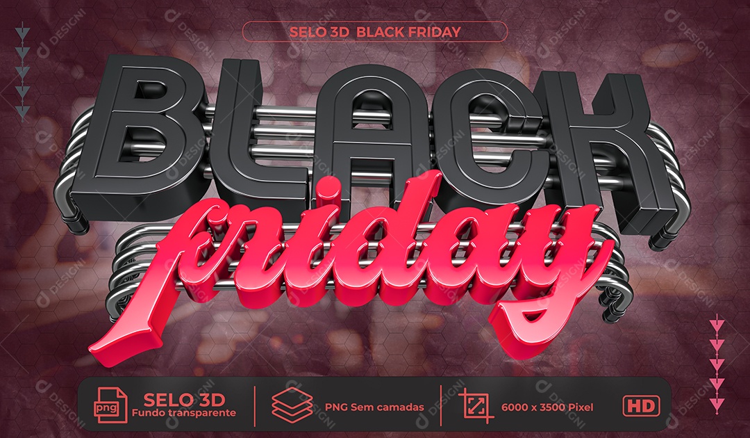 Black Friday Selo 3D Vermelho e Preto para Composição PNG Transparente