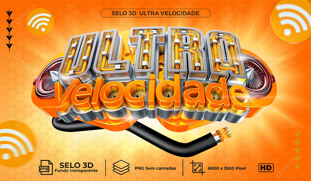 Ultra Velocidade Selo 3D Laranja com Neon para Composição PNG Transparente