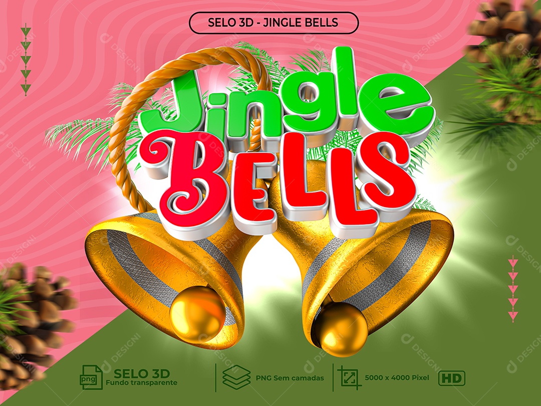 Jingle Bells Selo 3D para Composição PNG Transparente