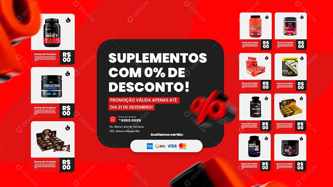 Anúncio de Mercado Suplementos com 0% de Desconto PSD Editável