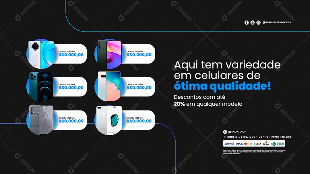 Anúncio de Mercado Aqui tem Variedade em Celulares PSD Editável