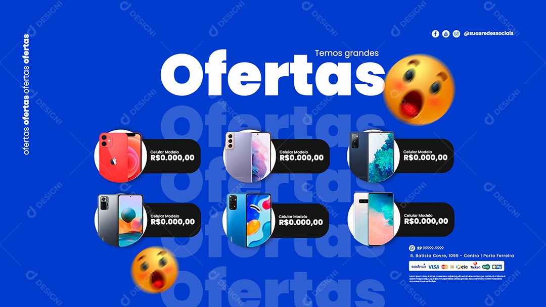 Anúncio de Mercado Temos Grandes Ofertas Celulares PSD Editável