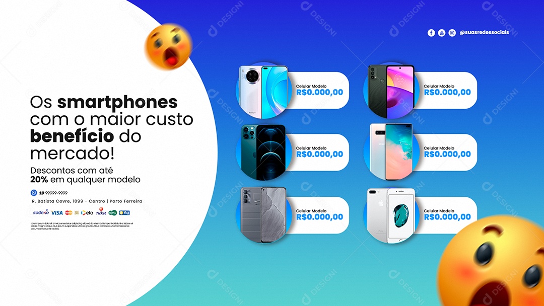 Anúncio de Mercado Os Smartphones com o Maior Custo Benefício Celulares PSD Editável