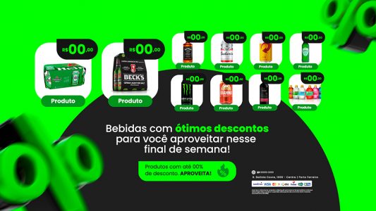 Anúncio de Mercado Bebidas com Ótimos Descontos Supermercado PSD Editável