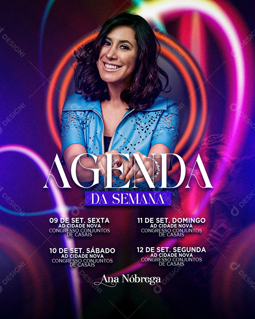 Flyer Gospel Agenda da Semana Ana Nóbrega Social Media PSD Editável