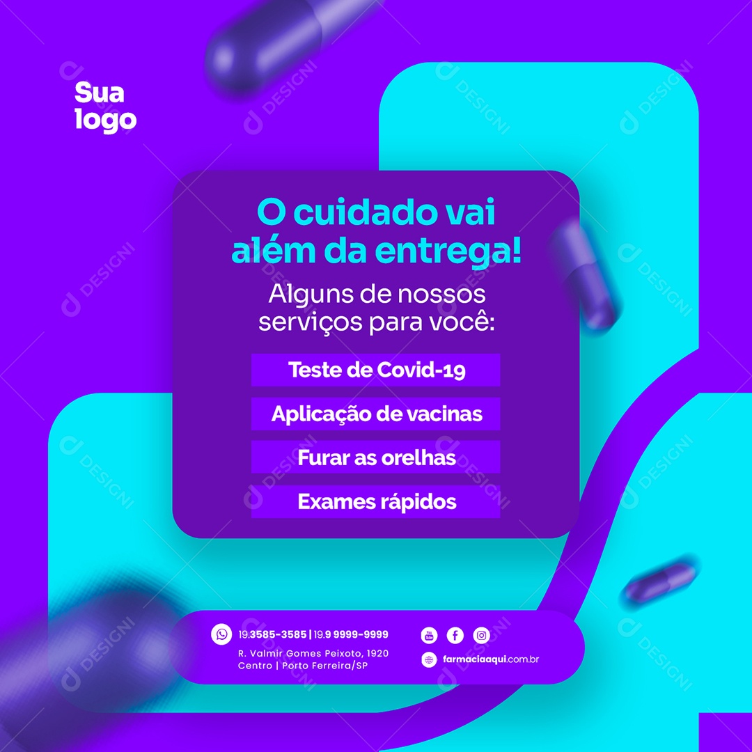 O Cuidado vai Além da Entrega Farmácia Social Media PSD Editável