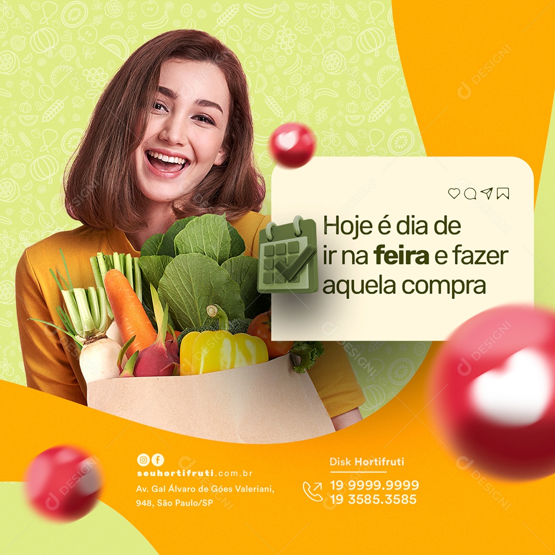 Hoje é Dia de Ir na Feira e Fazer Aquela Compra Hortifruti Social Media PSD Editável
