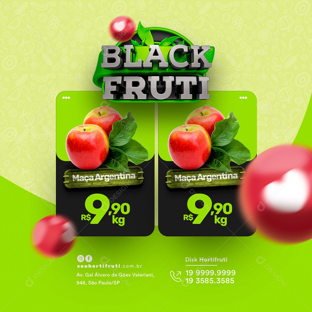 Black Fruti Maça Argentina 9,90 Kg Hortifruti Social Media PSD Editável