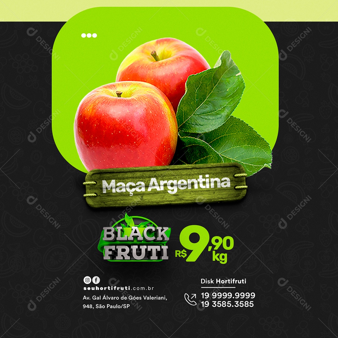 Maça Argentina Black Fruti Hortifruti Social Media PSD Editável