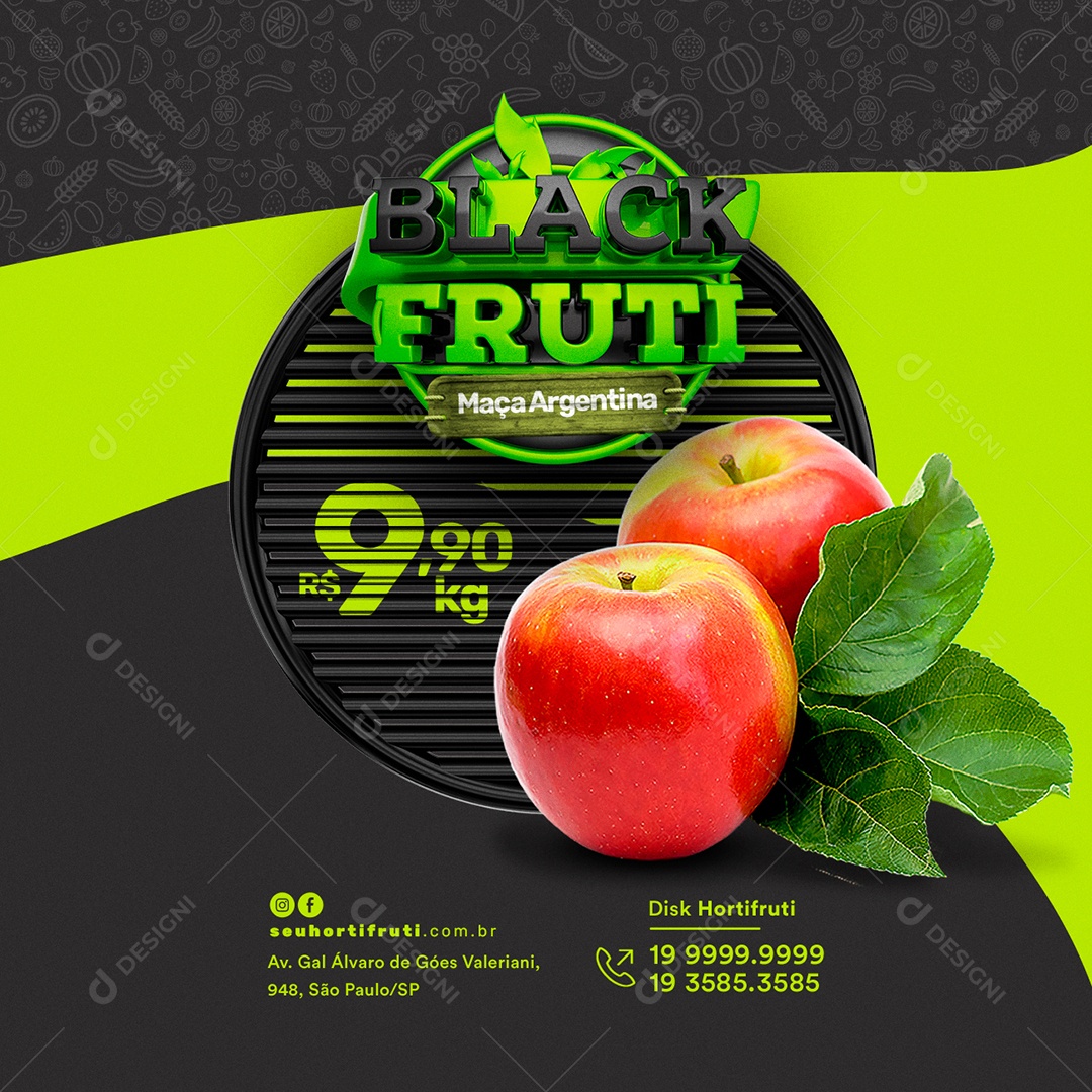 Black Fruti Maça Argentina Hortifruti Social Media PSD Editável