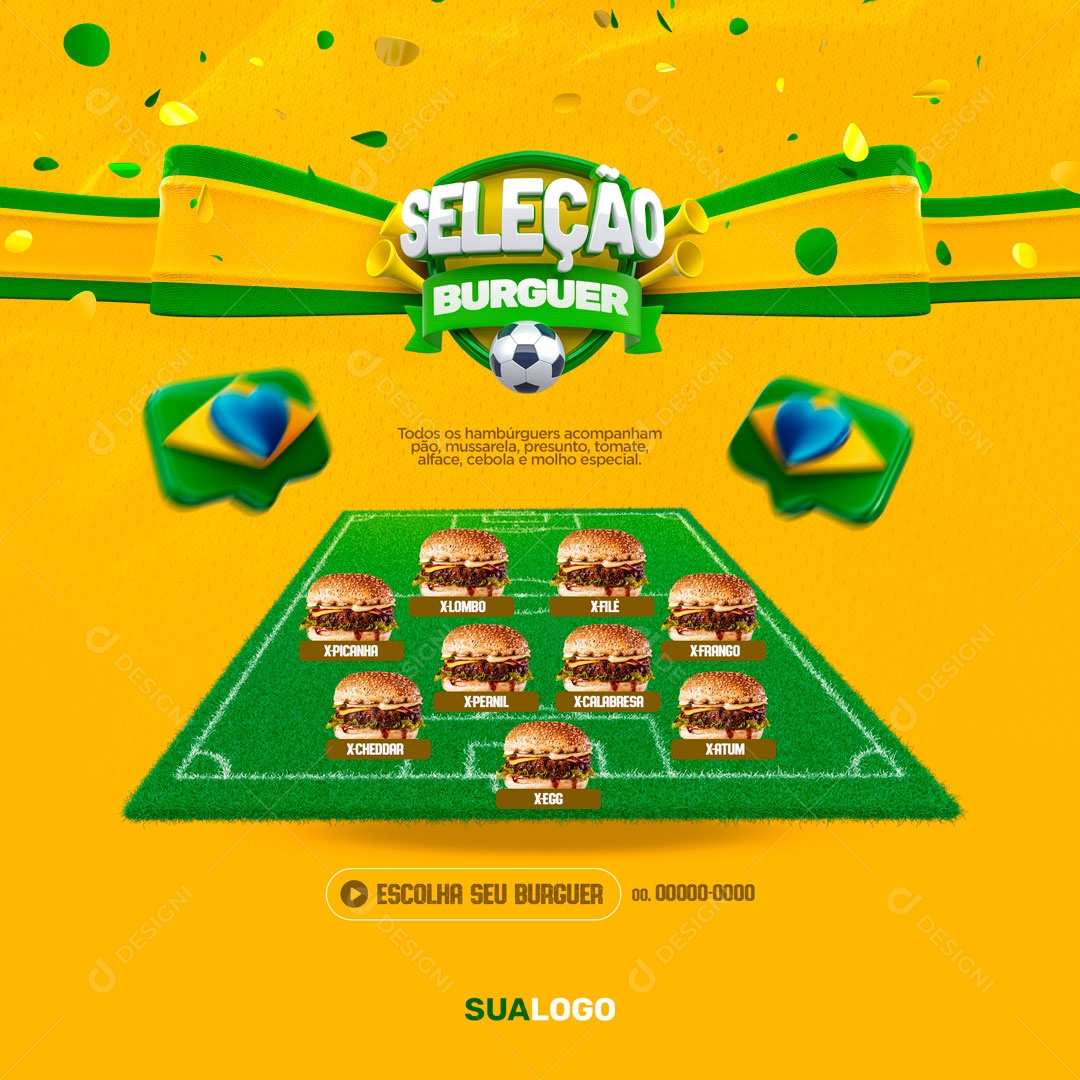 Seleção Burguer Hamburgueria na Copa Social Media PSD Editável