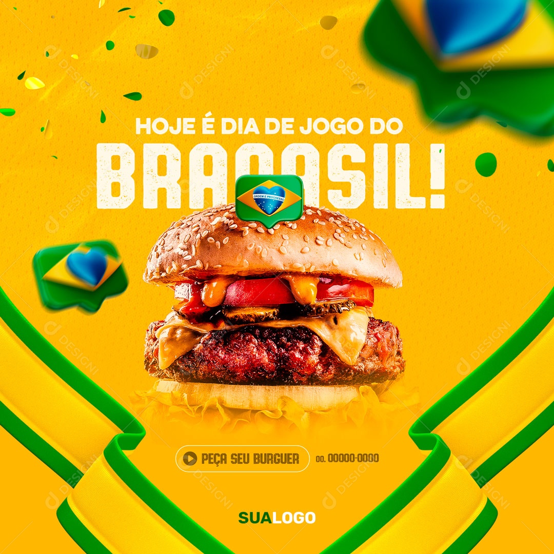 Hoje é Dia do Jogo do Brasil! Hamburgueria Social Media PSD Editável