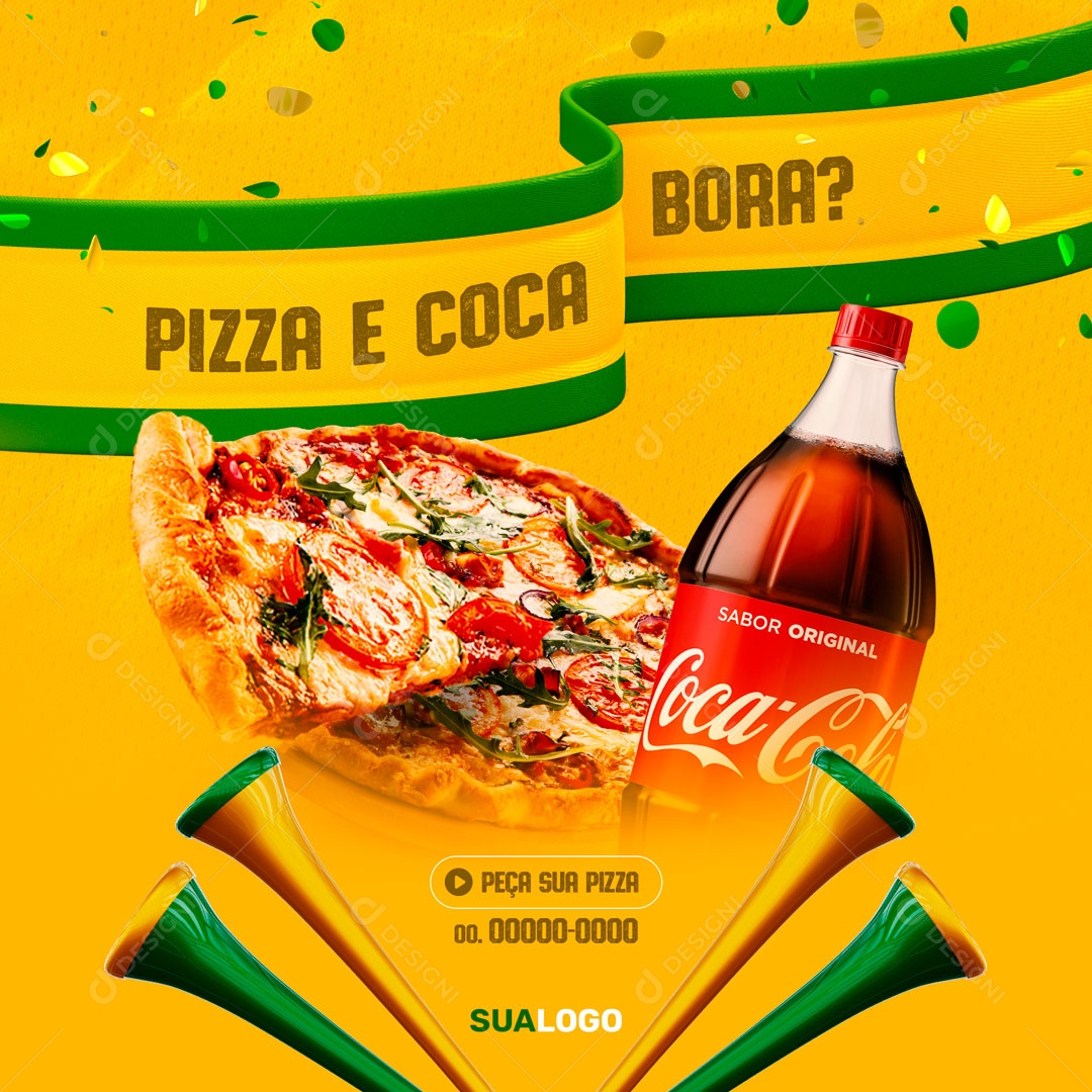 Pizza e Coca na Copa Bora? Pizzaria Social Media PSD Editável