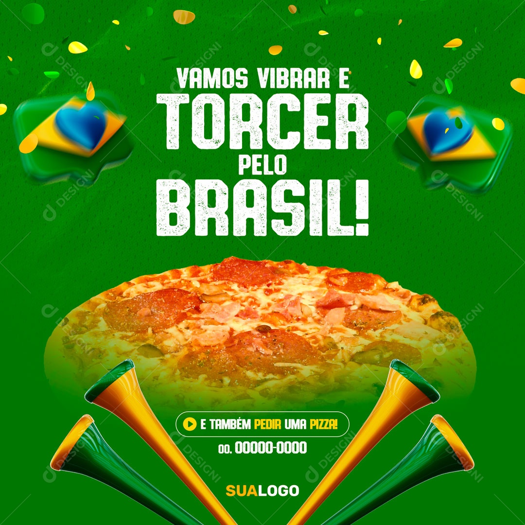 Vamos Vibrar e Torcer pelo Brasil! Pizzaria Social Media PSD Editável