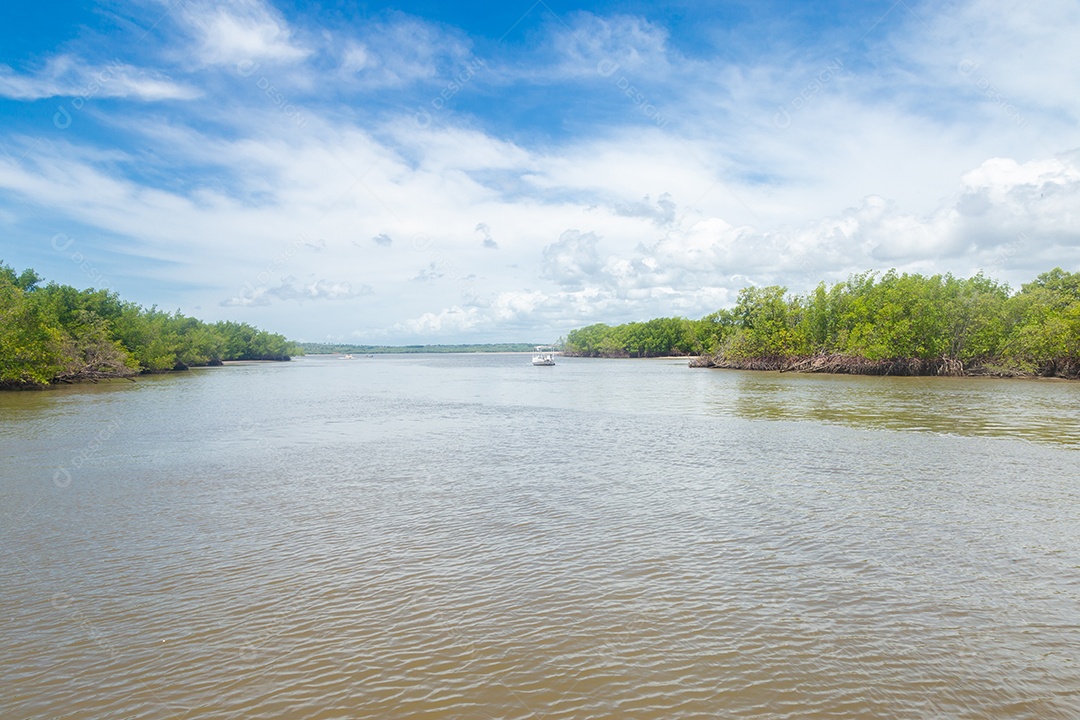 Lancha andando sobre lago paisagem