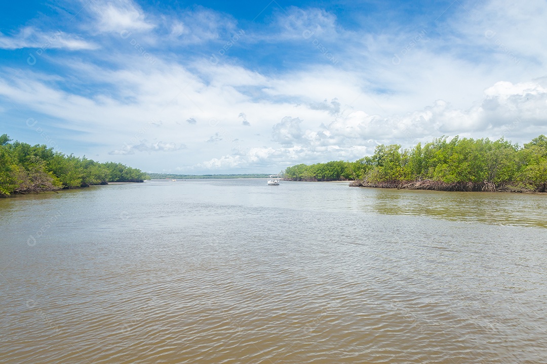 Lancha andando sobre lago paisagem