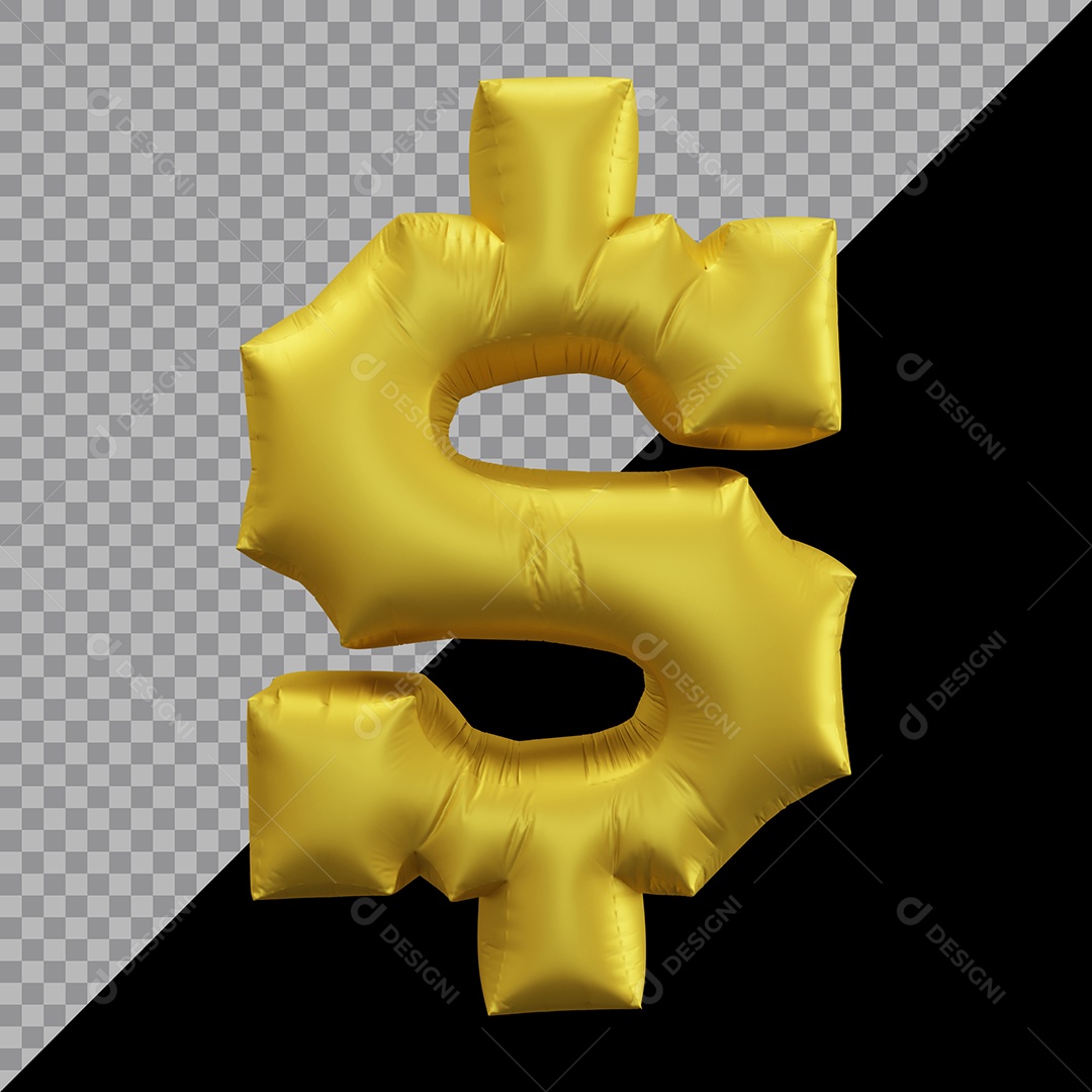 Símbolo do Dólar $ Balão Dourado Elemento 3D Para Composição PSD