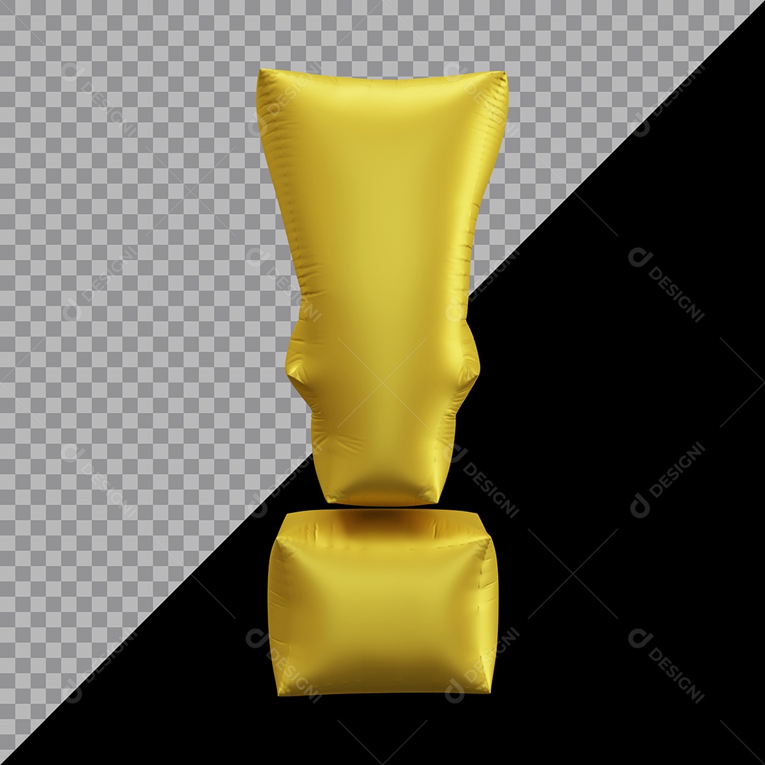 Símbolo de Ponto de Exclamação Balão Dourado Elemento 3D Para Composição PSD