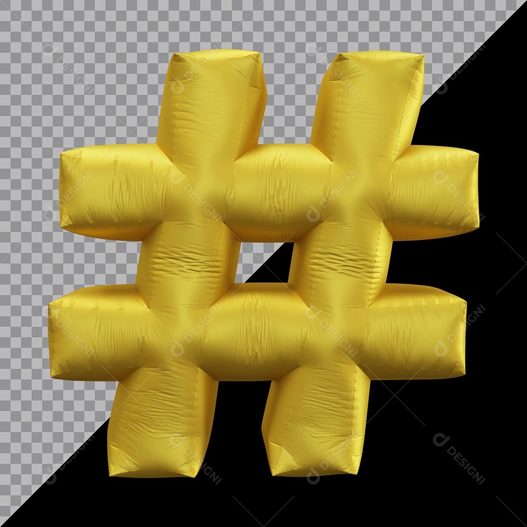 Símbolo de Hashtag Balão Dourado Elemento 3D Para Composição PSD