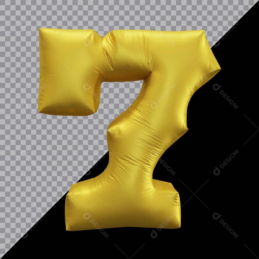 Número 7 Balão Dourado Elemento 3D Para Composição PSD